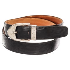 Louis Vuitton Black Silver Epi Leather Belt with leather, tan vachetta leather