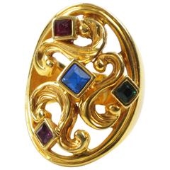 Yves Saint Laurent YSL Cocktail Ring Multicolor Rhinestone sz 6.50 3