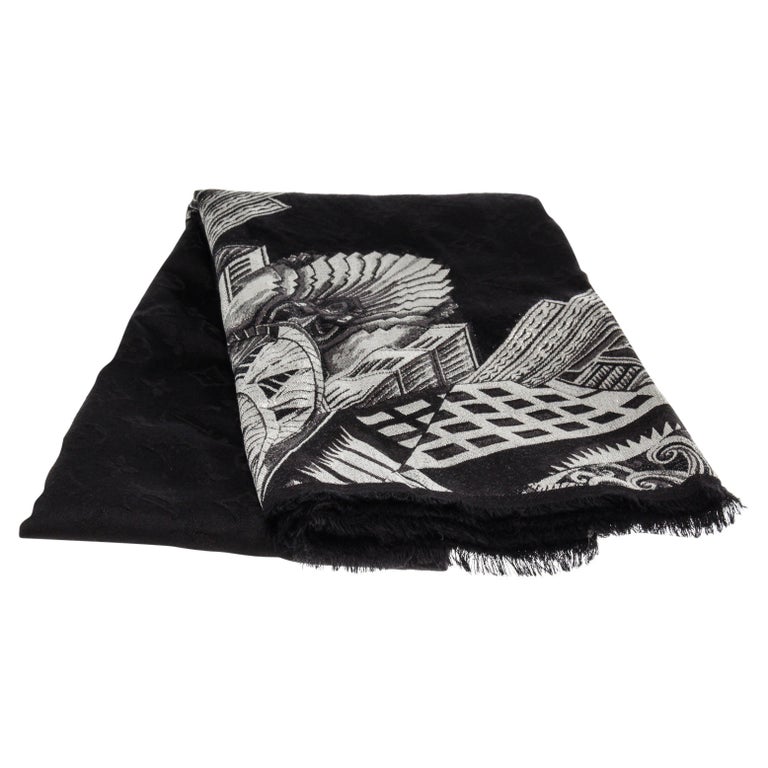 Louis Vuitton Black Shawl with white skyline motif is made of silk and ...
