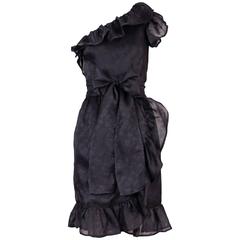 Vintage Valentino Asymmetric Black Silk Cocktail Dress w/Single Shoulder
