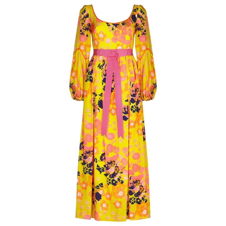 Frank Usher 1960s Psychedelic Floral Maxi Dress For Sale