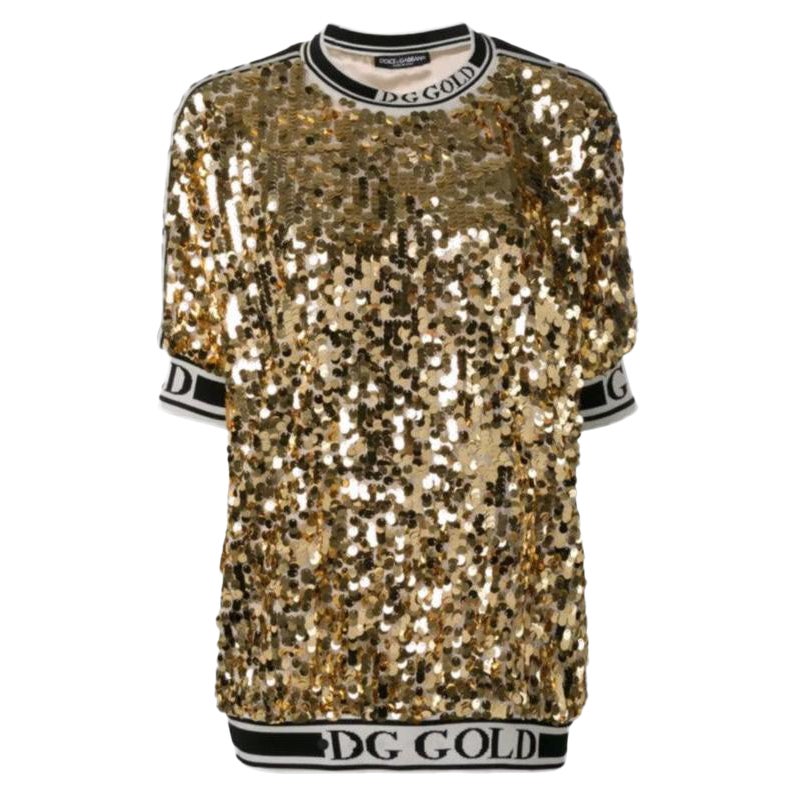 Dolce & Gabbana Gold Sequins Jacquard Tracksuit Top Party Bright Glitter DG  For Sale