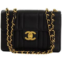 Retro Chanel 12" Jumbo Black Vertical Quilted Caviar Leather Shoulder Flap Bag
