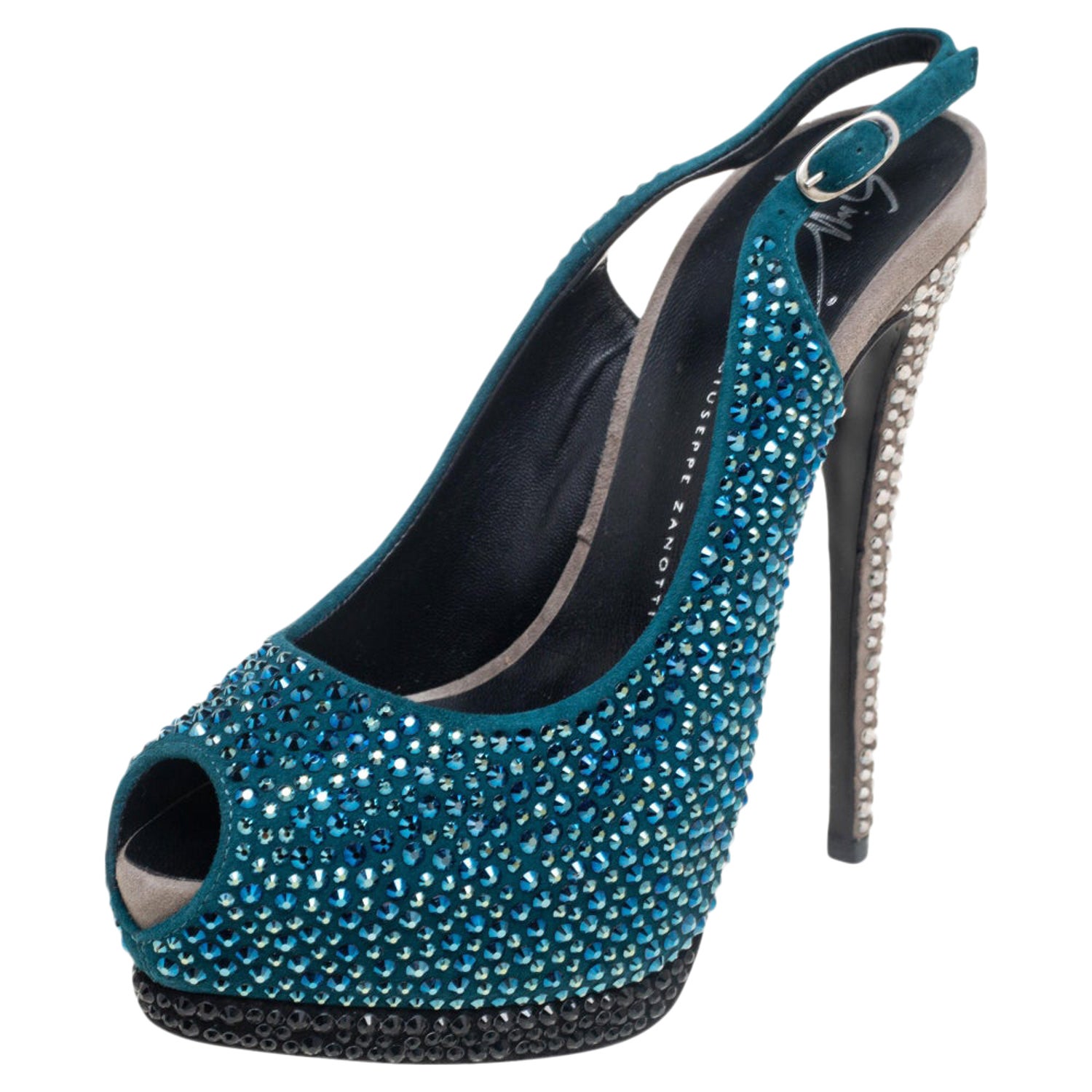 Giuseppe Zanotti Tri Color Crystal Peep Toe Platform Slingback Sandals Size  37 at 1stDibs