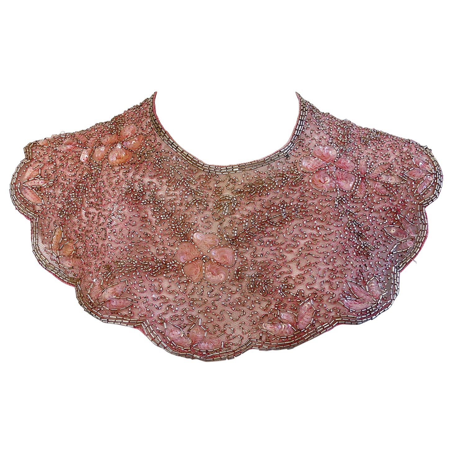 Vintage Mary McFadden Pink Beaded Sequin Mesh Nylon Necklace Collar 