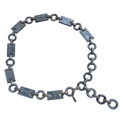 Vintage Yves Saint Laurent 1970s YSL Grey Marble Gunmetal Lucite Chain Belt or Necklace