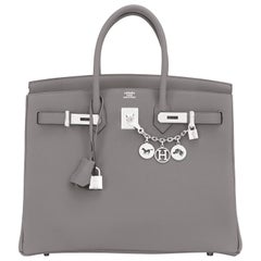 Sac Hermès Birkin 35 cm gris Meyer Togo finitions métalliques en palladium estampillé U, 2022