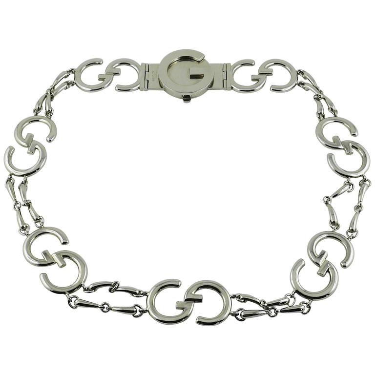 Gucci Vintage 1970s Silver Toned Iconic Signature Belt For Sale at 1stdibs