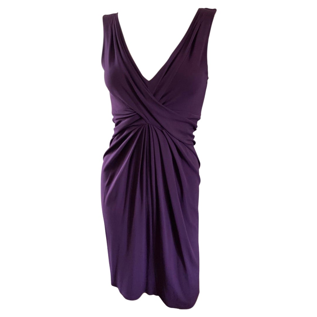 Michael Kors Collection, Italy Purple Jersey Halter Draped Dress Size 4 For Sale 1