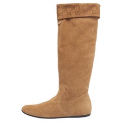 Used Gucci Brown Suede GG knee Length Boots Size 39