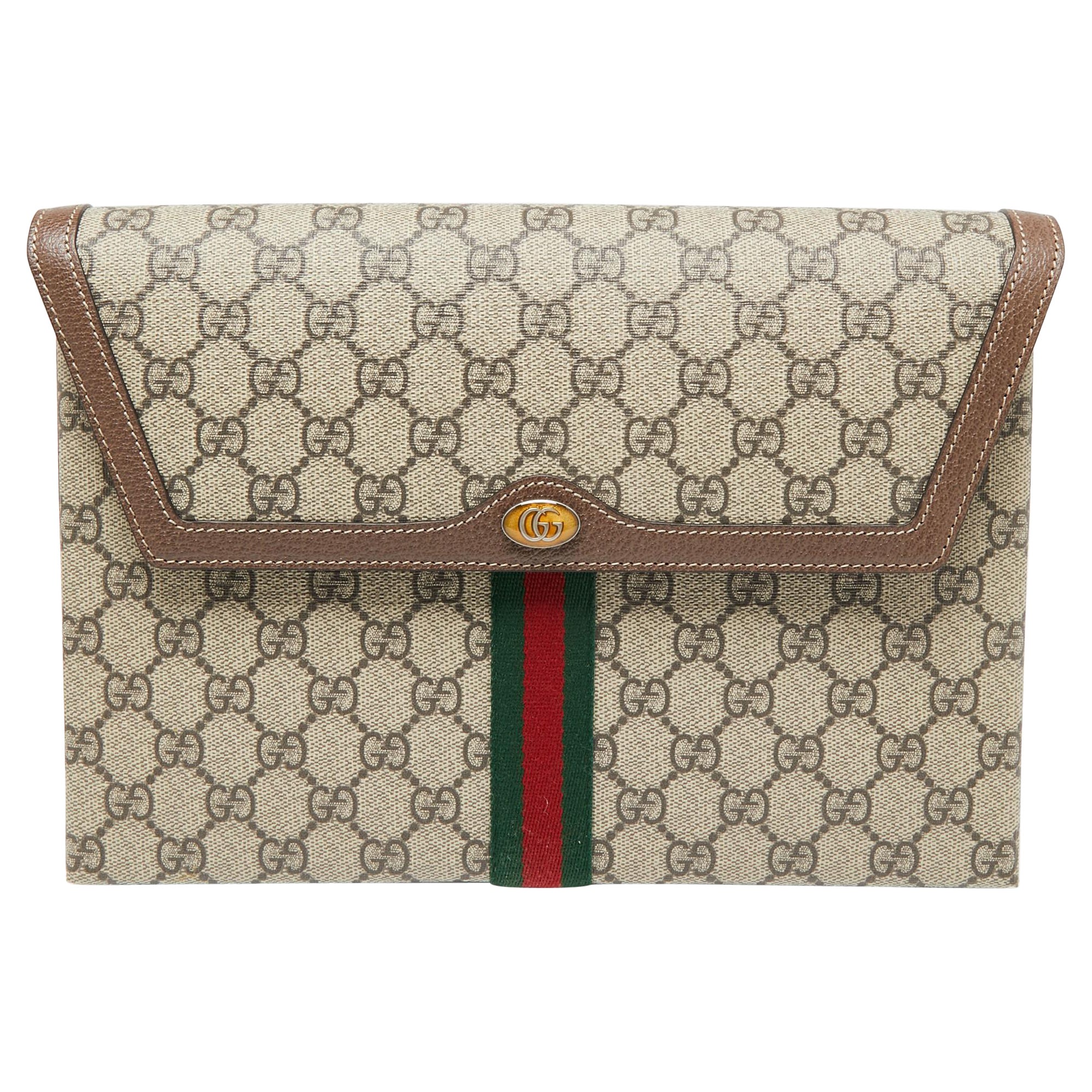 Gucci Beige/Brown GG Supreme Canvas and Leather Ophidia Pouch