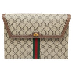 Used Gucci Beige/Brown GG Supreme Canvas and Leather Ophidia Pouch