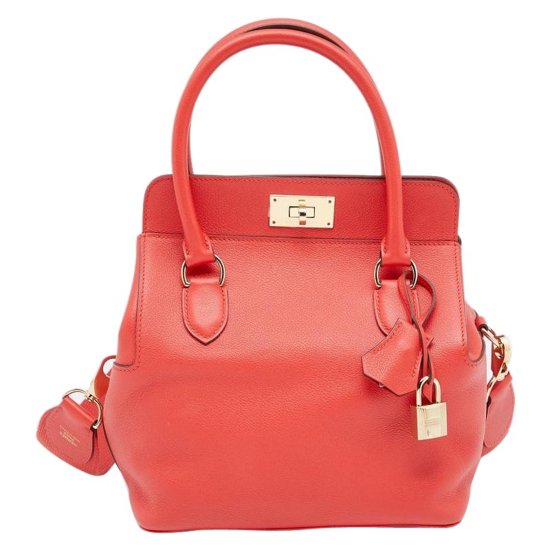 Hermes Rouge Tomate Evercolor Leather Gold Plated Toolbox 20 Bag at ...