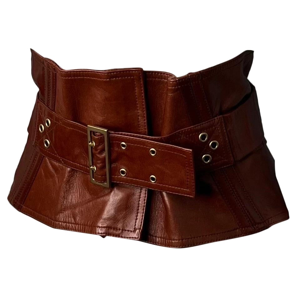 Gucci by Tom Ford 2003 cognac genuine leather corset belt 42 For Sale