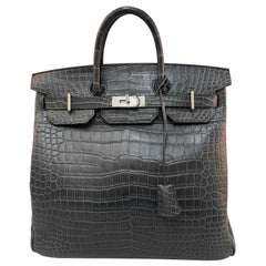 Vintage Hermes Hac 40 crocodile graphite