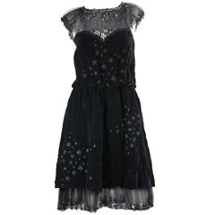 Chanel 2007A Demi Couture  Black Velvet Evening Dress w/ Beading and Stars FR 34