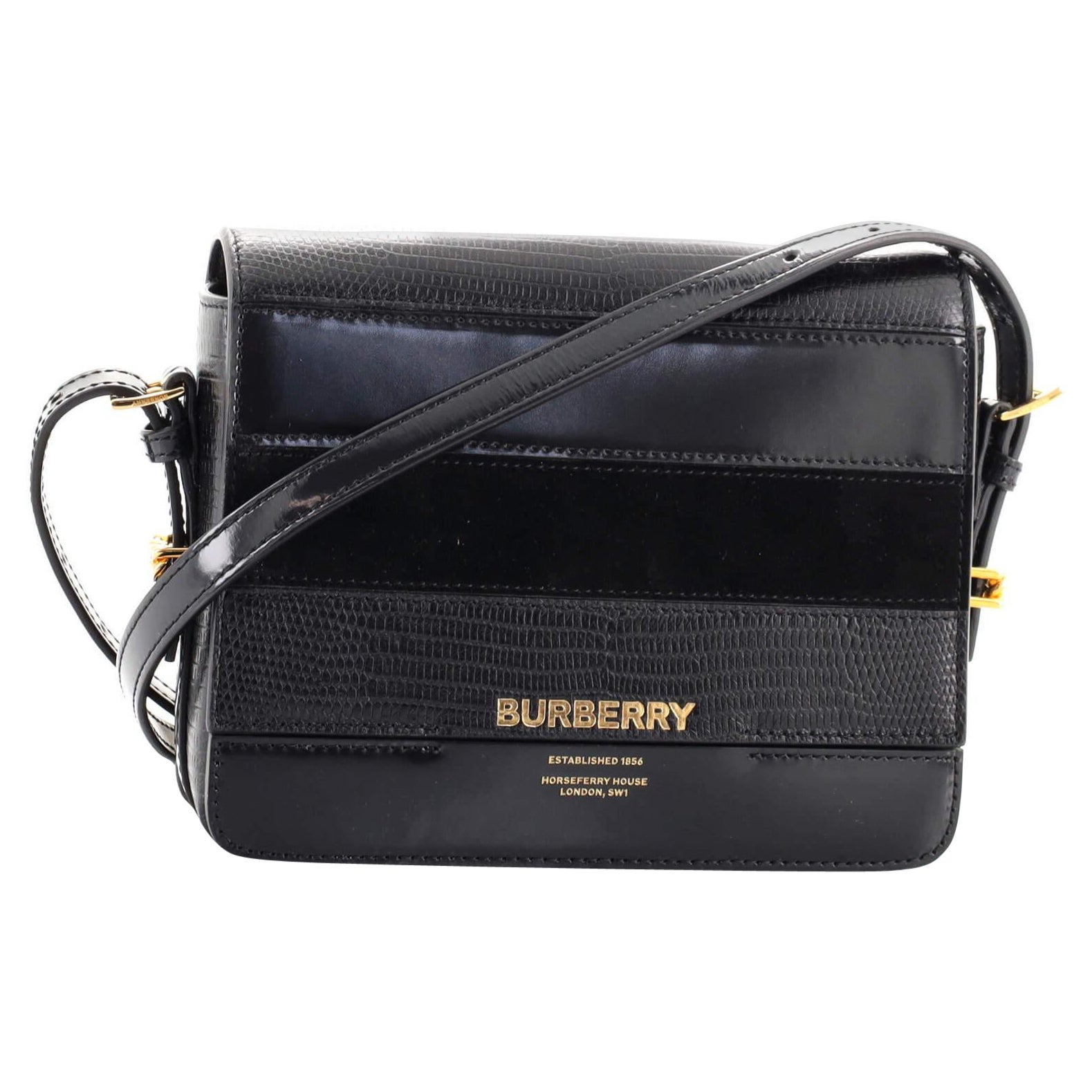 Burberry Black Quilted Patent Leather Manor Satchel For Sale at 1stDibs