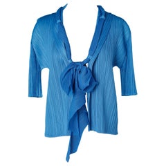 Blue pleated shirt with attached scarf Issey Miyake Pleats Please 