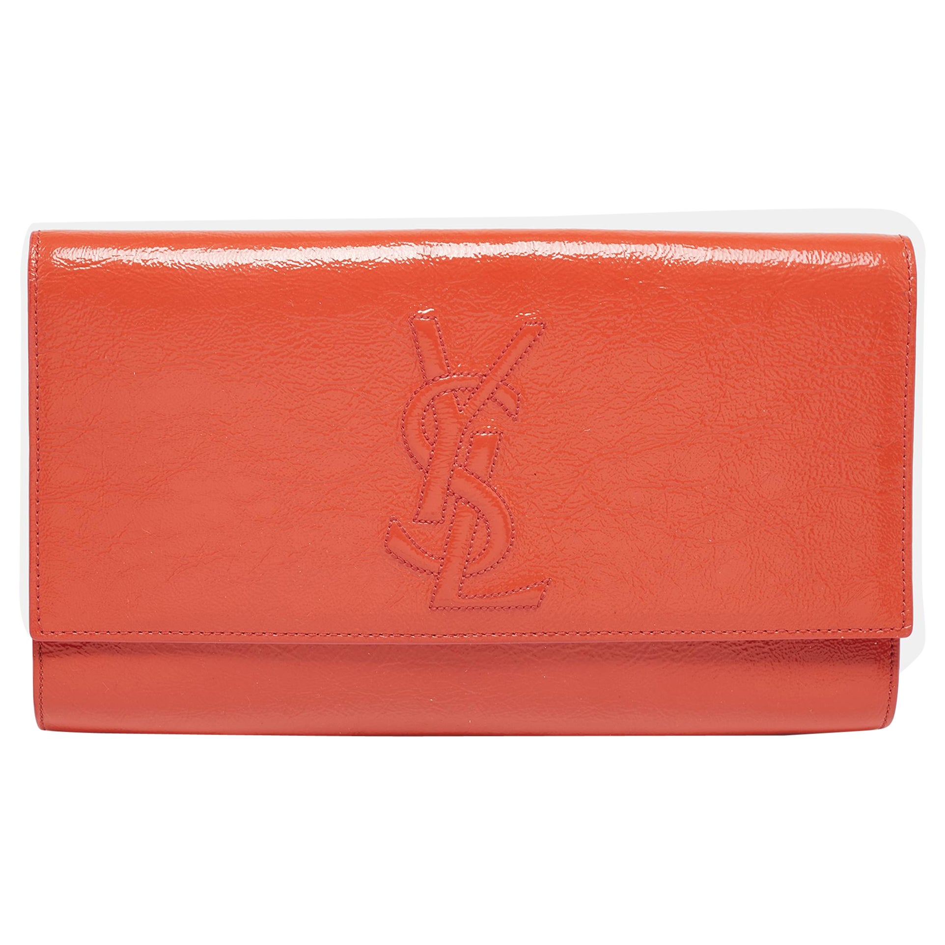 Yves Saint Laurent Orange Patent Leather Belle De Jour Clutch