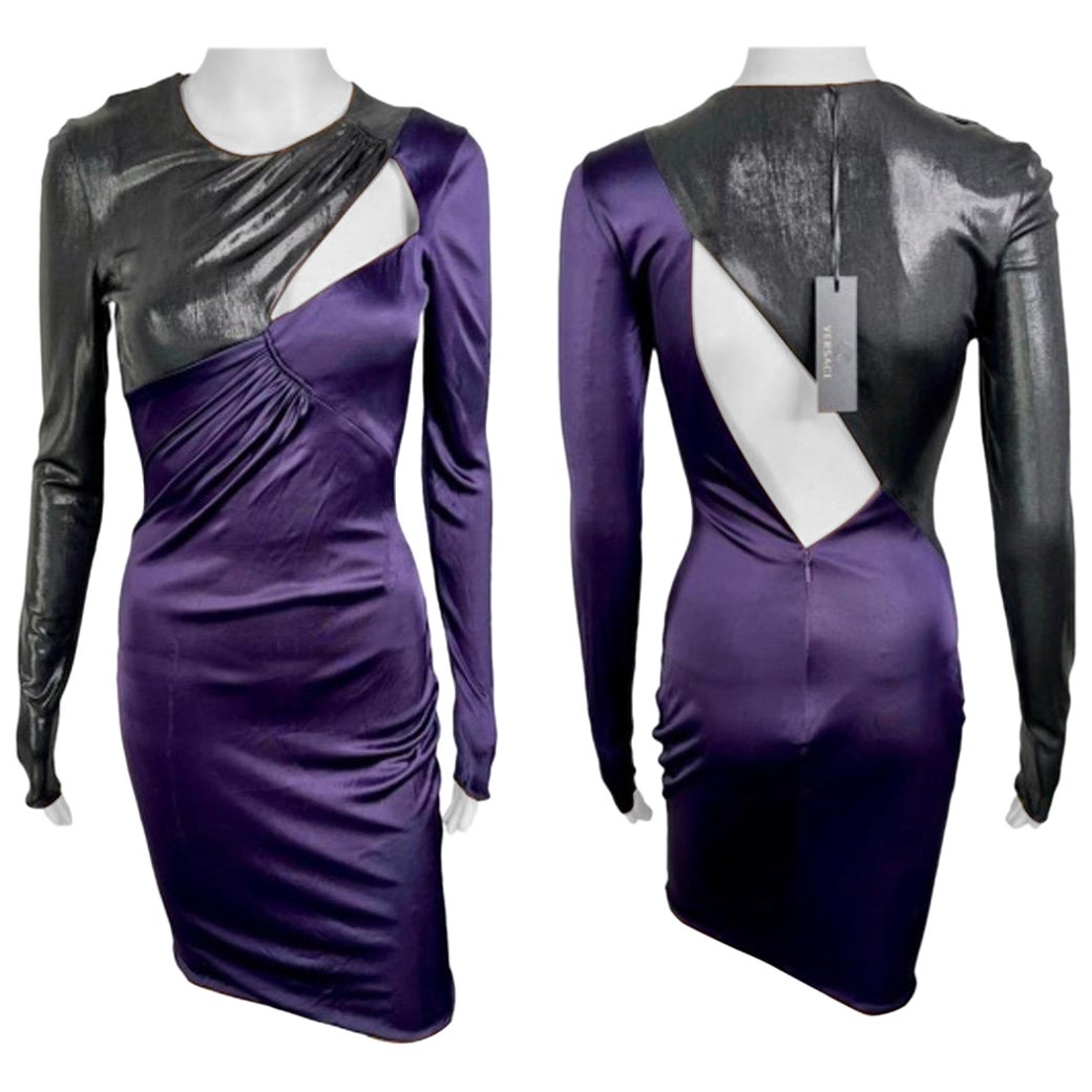 Versace F/W 2013 Wet Liquid Look Bodycon Cutout Color Block Dress For Sale