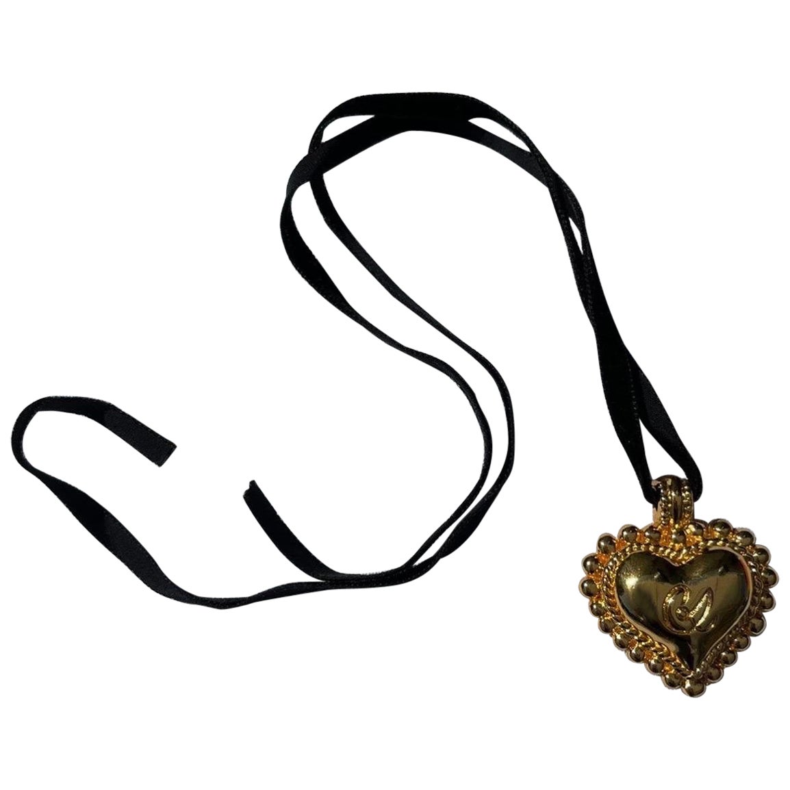 Vintage 90s Christian Lacroix Gold Heart Pendent/ Necklace on Velvet Ribbon