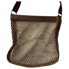 Vintage 1970er Gucci Tote Bag aus handgeknüpftem Netz mit Khaki-Fischnetzmuster