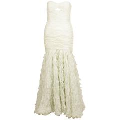 Oscar de la Renta Mint Green Silk Paillette Ruched Strapless Gown SZ 6
