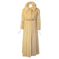 Galanos late 1960s full Length White Mink Coat with Toggle Self Belt