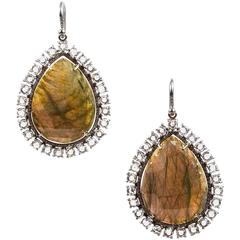 Irene Neuwirth Green Rose-Cut Labradorite & Pave Diamond Teardrop Earrings 8