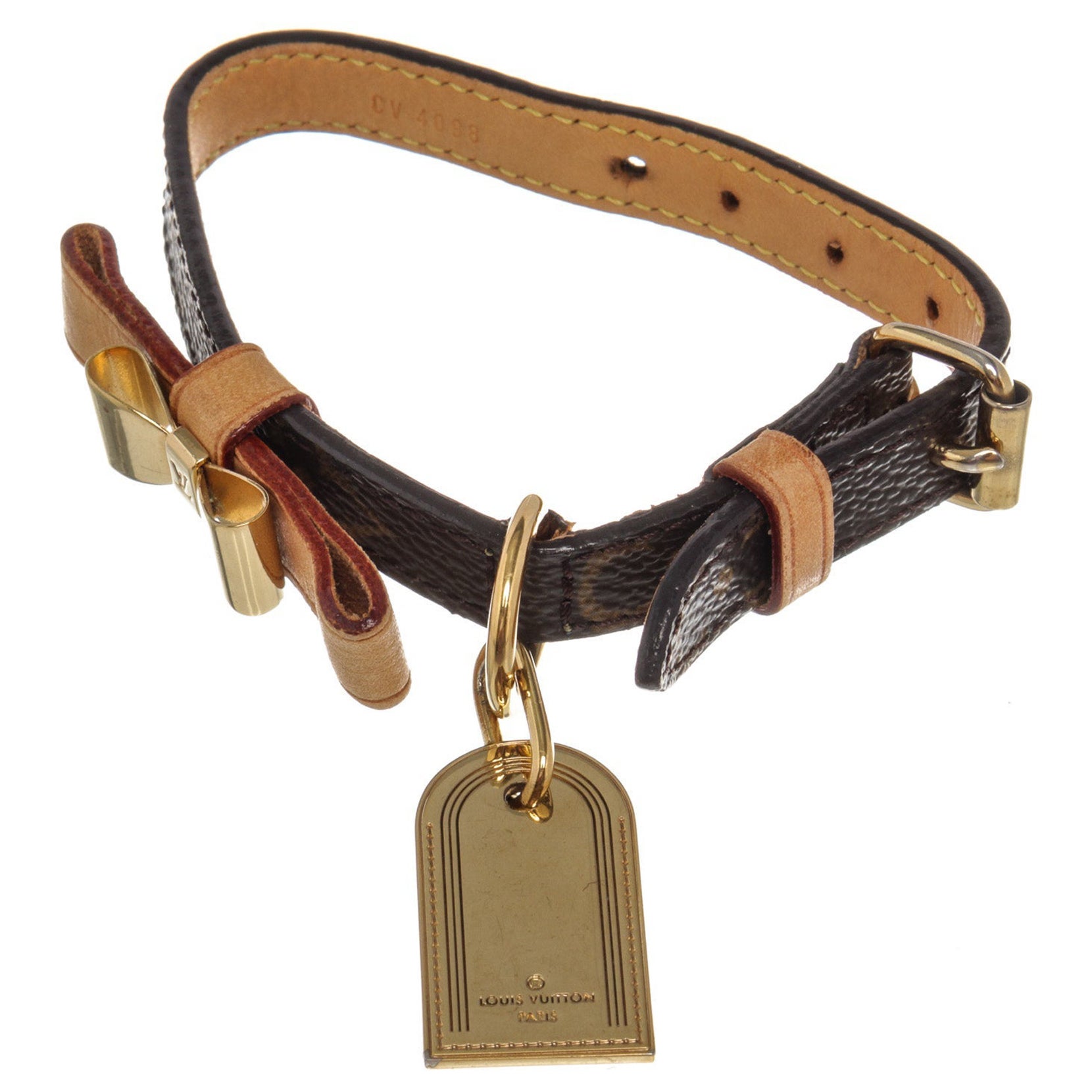 Brown monogram canvas Louis Vuitton Collier Baxter collar feature bow ornament  For Sale