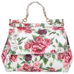 Dolce & Gabbana Multicolor Leather Peony Rose Sicily Handbag Top Handle Bag DG