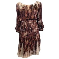 Nina Ricci Mink Brown and Cream Dress