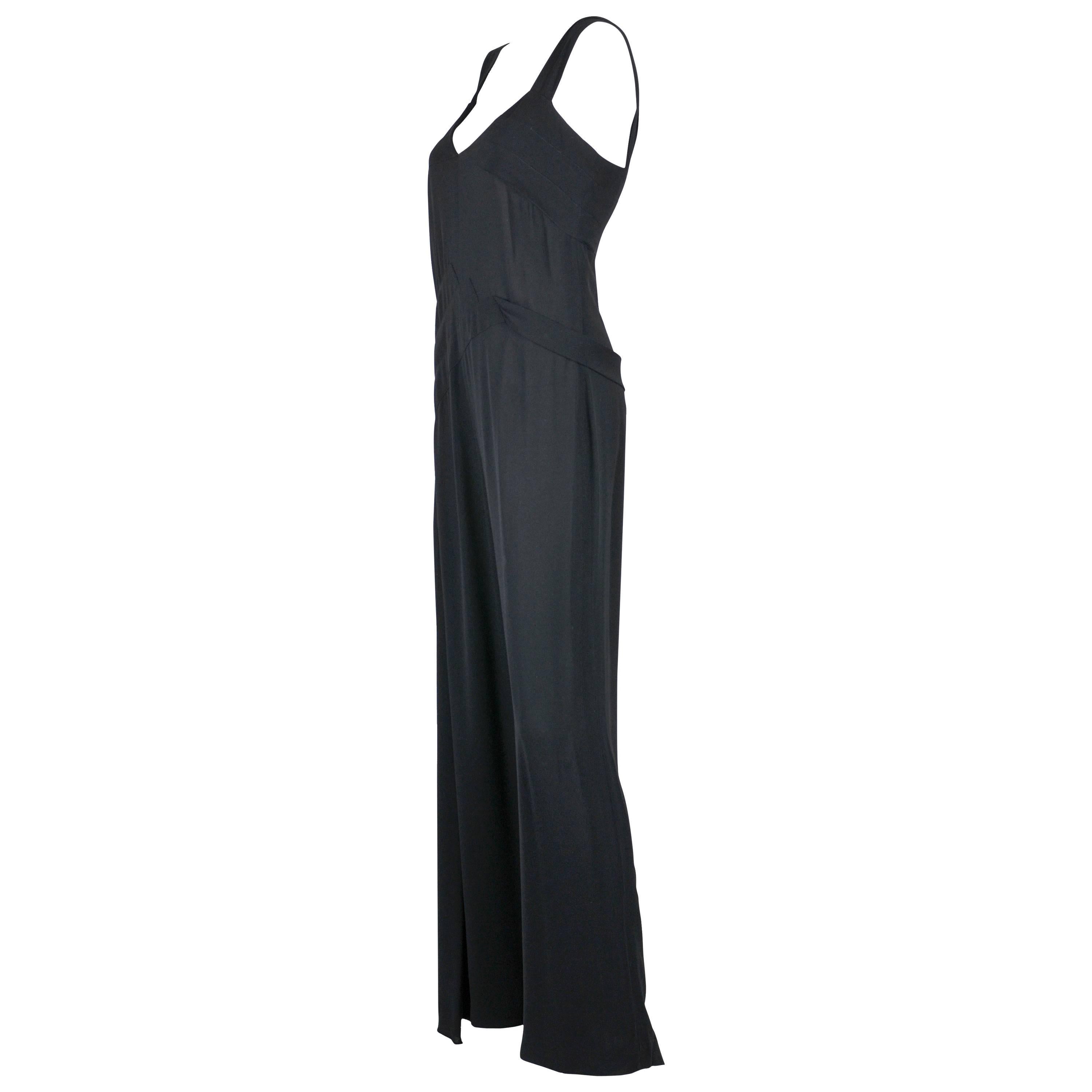 Chanel Boutique1999P Black Silk Jumpsuit with Floating Long Side Panel FR 42 For Sale