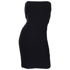 Max Mara Pianoforte Black Pinstripe Metallic 90s Strapless Little Black Dress 3