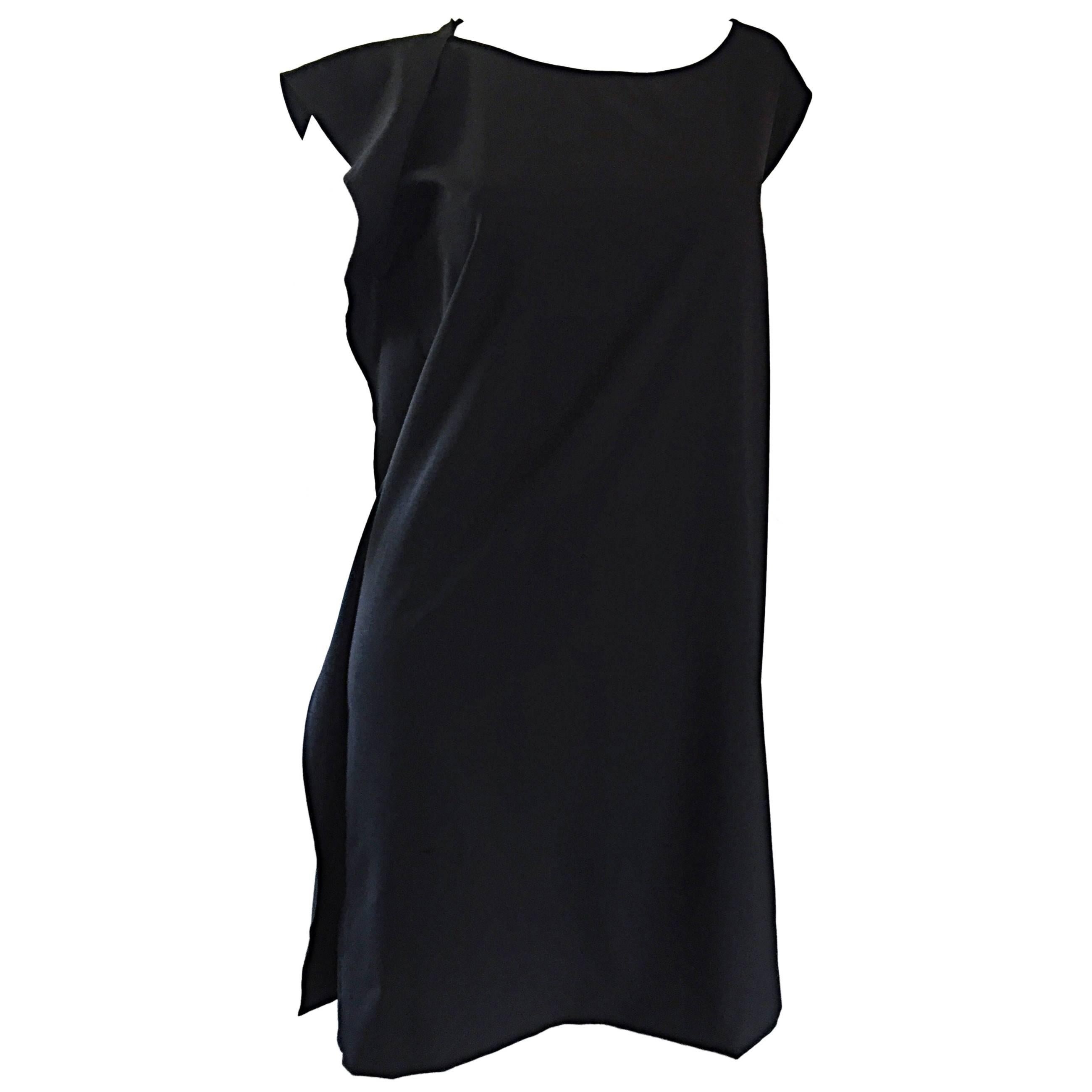 1990s Jil Sander Minimalist Black Deconstructed Asymmetrical Draped Dress 90s For Sale