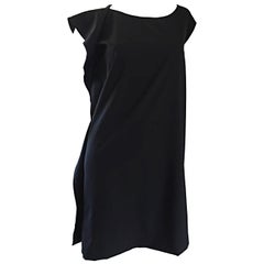 Jil Sander - Robe drapée asymétrique déconstruite et minimaliste noire, années 1990