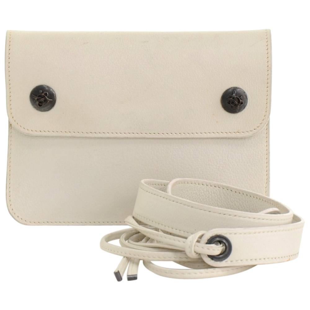 Vintage Hermes White Leather Waist Pouch Bag