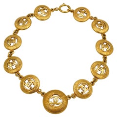 Chanel Vintage Gold Toned Sunburst CC Link Necklace