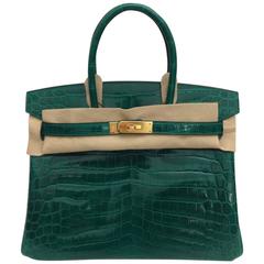 Hermes Birkin 30 Green Emerald Shiny Niloticus Crocodile GHW