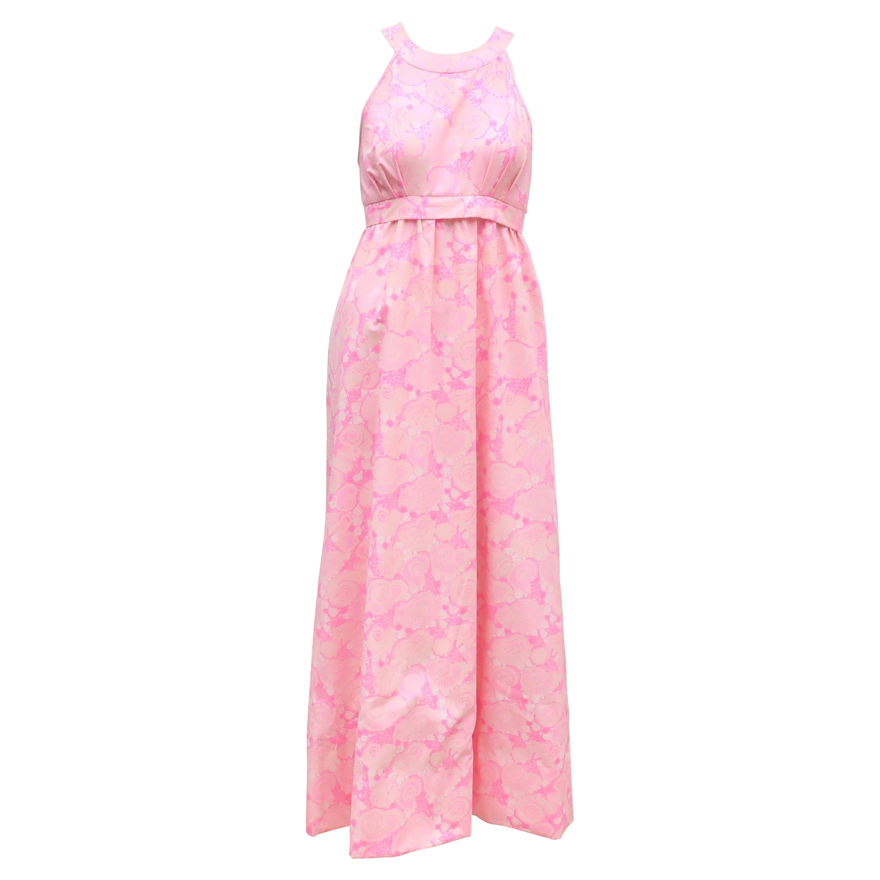 Lilly Pulitzer Pink Snail Print Halter Maxi Dress, 1960's