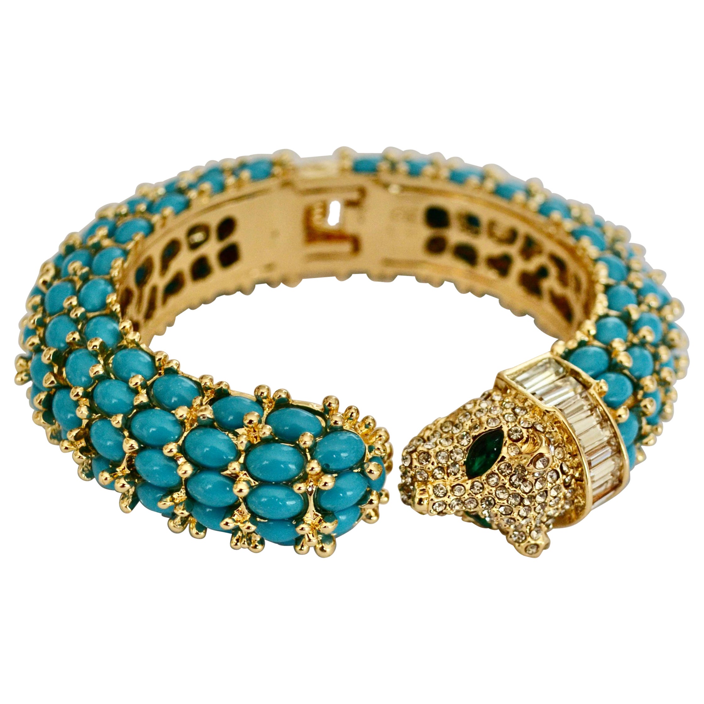 Turquoise and Crystal Panther Bangle