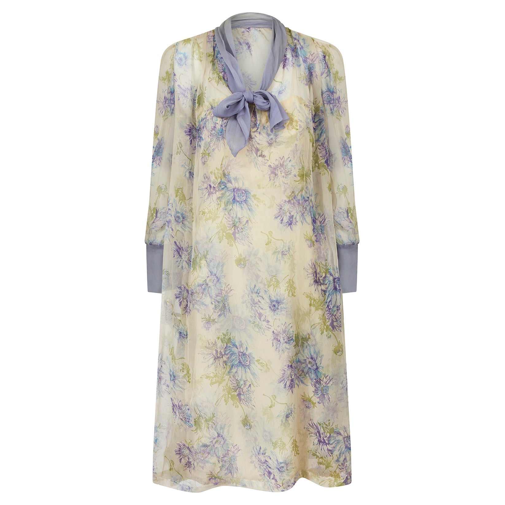 1960s Lilac and Cream Floral Silk Dress Ensemble For Sale