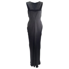 1990s Oscar de la Renta Backless Black Satin Evening Dress Gown
