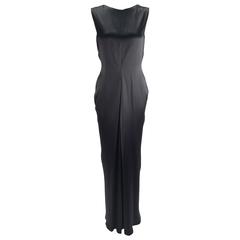1990s Oscar de la Renta Backless Black Satin Evening Dress Gown 4