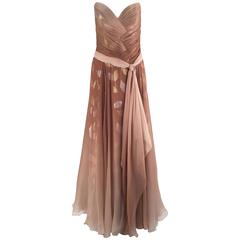 Vintage Bob Mackie Ombre Taupe Silk Crepe Gown, 1980s 