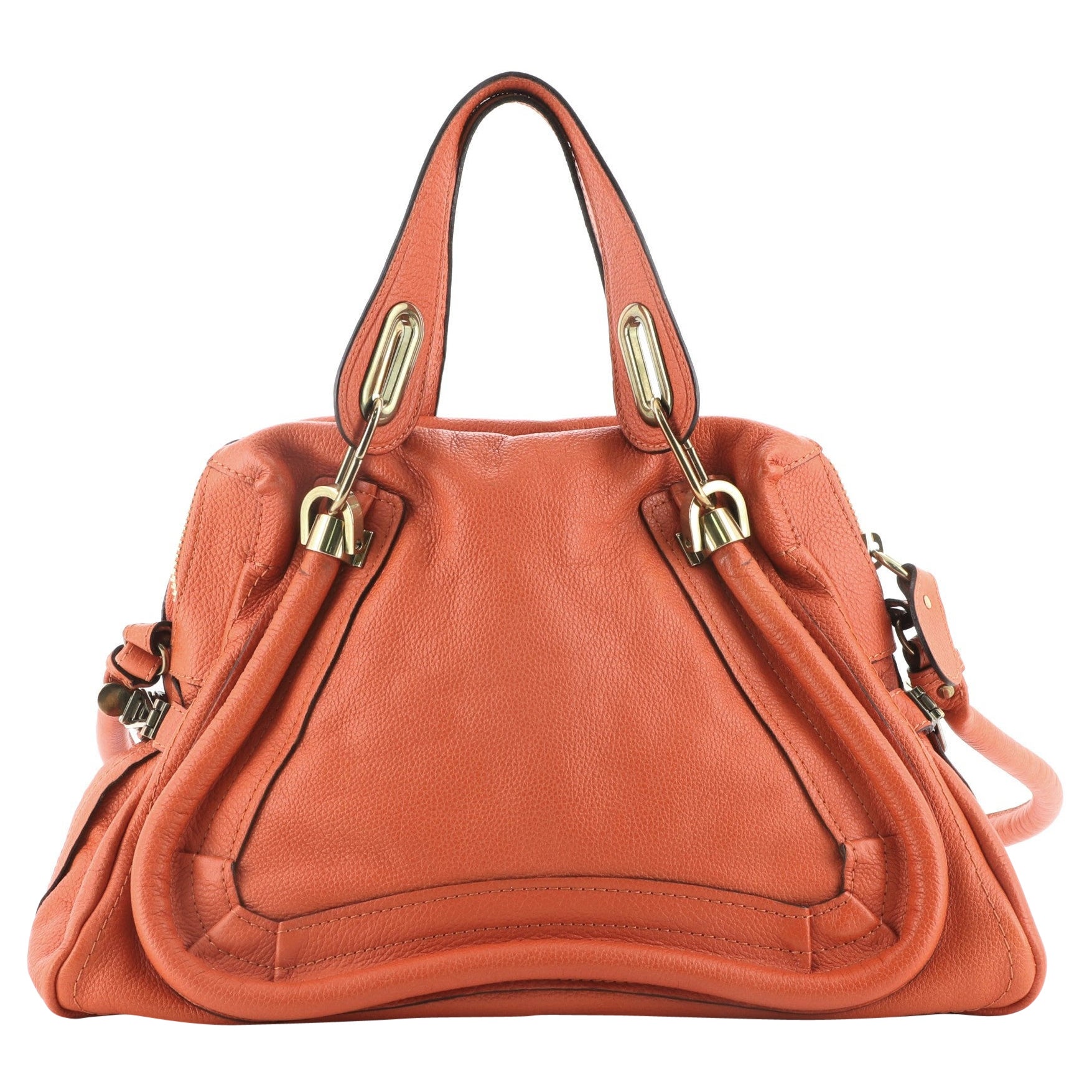 Chloe Paraty Top Handle Bag Leather Medium Orange For Sale