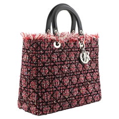 Christian Dior Rosa Multicolor Cannage Gestepptes Tweed mit Leder Große Dame