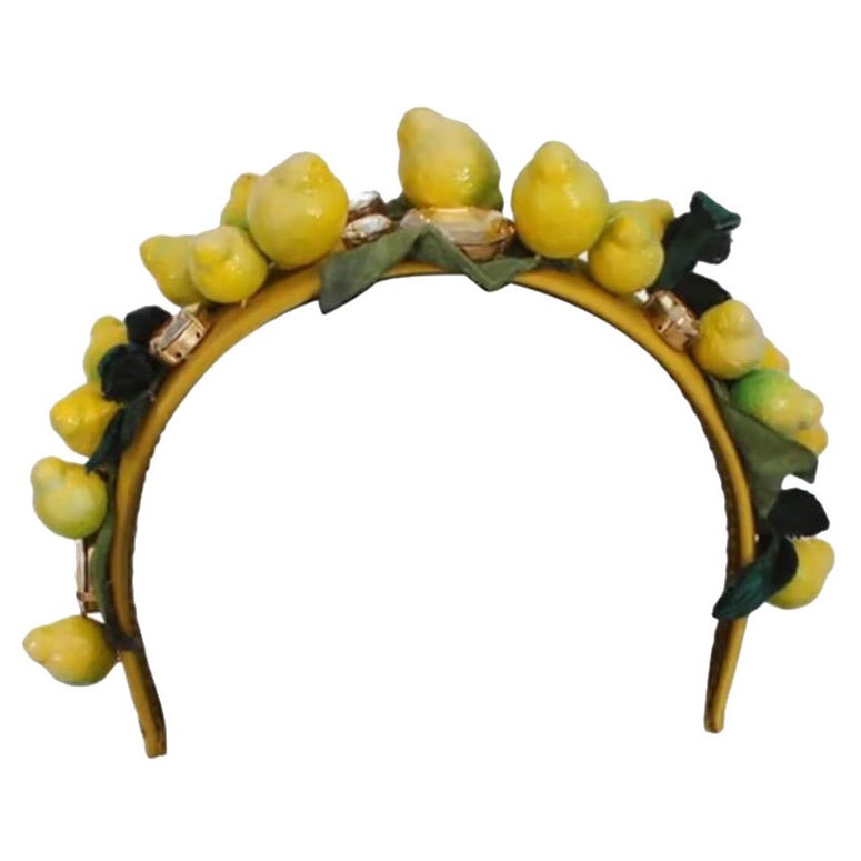 Dolce & Gabbana Yellow Silk Crystal Sicily Lemon Diadem Tiara Hair Accessory