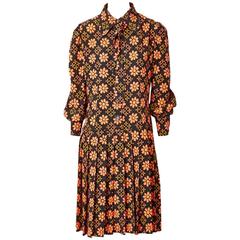 Vintage Ungaro 70's Patterned Crepe Day Dress