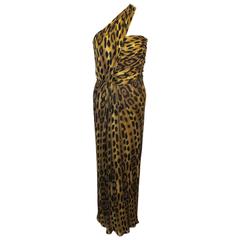 Oscar de la Renta One Shoulder Leopard Print Evening Gown